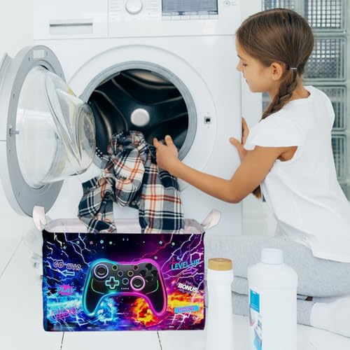 Image of Gamer Console Storage Box, Foldable Waterproof Toy and Clothes Storage Box, Portable Fabric Storage Box for Nursery, Games Room, Gamer Decor Basket for Boys and Girls, Storage Boxes for Books, Gifts