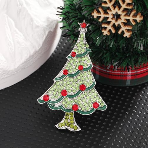 Image of Christmas Brooch Pins Crystal Christmas Tree Snowflake Jingle Bell Reindeer Enamel Brooches Holiday Party Gift for Women