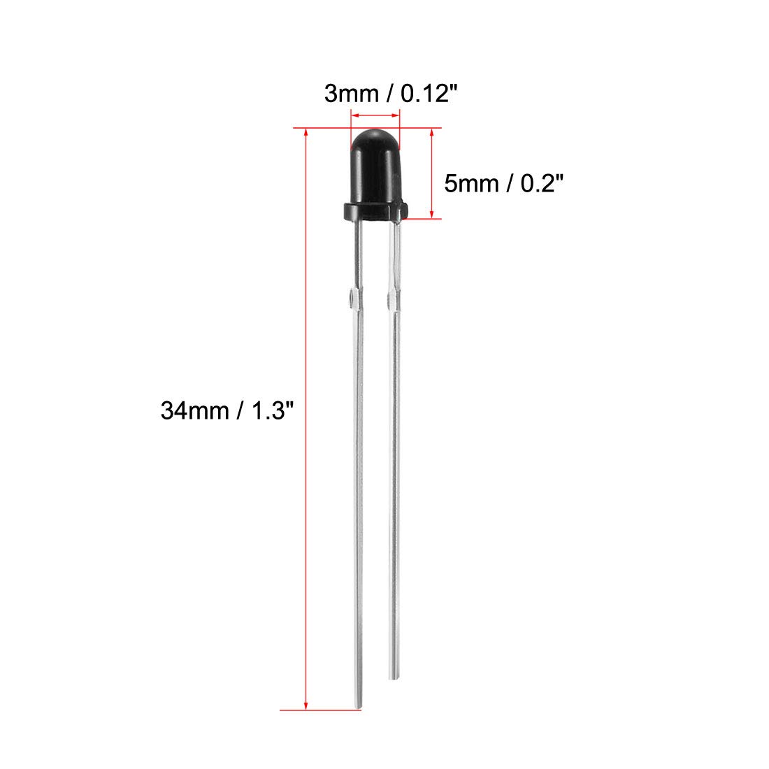 sourcing map Lichtempfindliche Dioden Fotodioden Lichtempfindliche Sensoren 3mm Kopf Empfänger Diode Schwarz Rundkopf 10 Stück