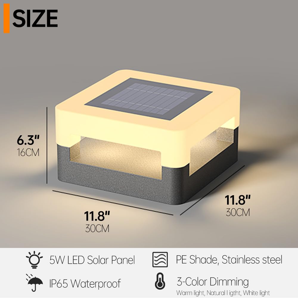 Luci a Colonna a LED solari, Lampada da Esterno a Colonna, Illuminazione da Esterno per Esterni, Lampada da palo, IP65 Impermeabile, Luce a Colonna per Recinzione e Patio, Luce Solare per tettoia