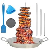 Generic Gyro Pan with Skewer, Gyro Cooking Plate, Vertical Skewer Pan for Oven, Stainless Steel Gyro Cooking Stand for Oven, with 3 Removable Spikes (8”/10""/12”)& Brushes for Tacos Al Pastor (10in)