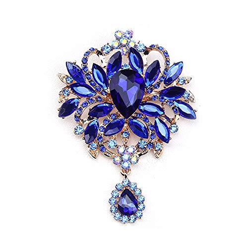 Image of LAXPICOL Wedding Bridal Big Brown Crystal Rhinestone Bouquet Brooch Pin for Women Golden Tone