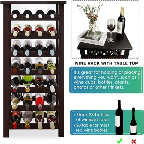 Soporte de Vino de Madera Libre con 7 Estantes para 28 Botellas miniatura 4