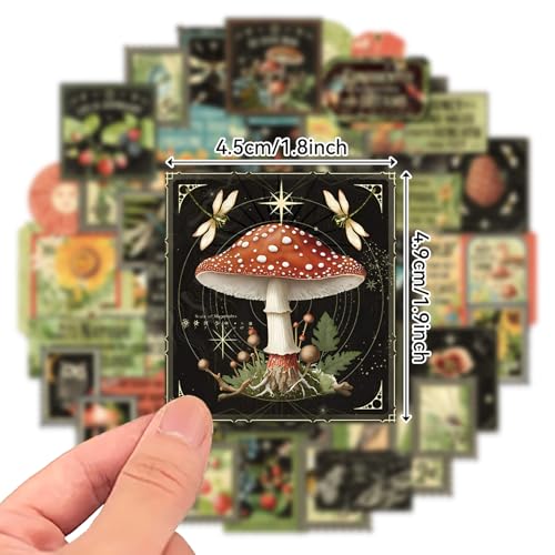 Image of Cottagecore Stickers Vintage Nature - Botanical Mushroom & Sunflower Waterproof Vinyl for Adults | Journal Planner Decor | Laptop Water Bottle Scrapbooking