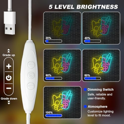 Image of Looklight Cat Boba Tea Neon Sign Yellow Cute Kitty Bubble Tea Neon Signs for Wall Decor LED Neon Light Bar Sign Light Up Signs for Dimsum Store Bar Milk Tea Shop