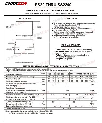 (Pack Of 100 Pieces) Chanzon Ss24 Smd Schottky Barrier Rectifier Diodes 2A 40V Sma (Do-214Ac) 2 Amp 40 Volt #TOP1