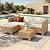 HERA'S HOUSE Small Patio Furniture Set, 3 Pieces Wicker Outdoor Sectional Sets,Yellow Rattan Conversation Set with Sofa and Coffee Table for Garden and Backyard, l Shape Boho Balcony Couch Sets