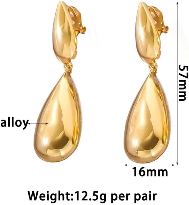 Gold Teardrop Clip On Earrings for Women Vintage Chunky Gold Puffy Tear Drop Statement Earring Fashion Non Pierced Hip Hop Jewelry 70s 80s Accessories - Image 3