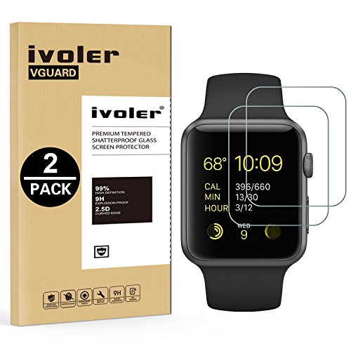 ivoler [2 Stück] Panzerglas Schutzfolie für Apple Watch 42mm Series 3/2 / 1, 9H Härte, Anti- Kratzer, Bläschenfrei, [2.5D Runde Kante]