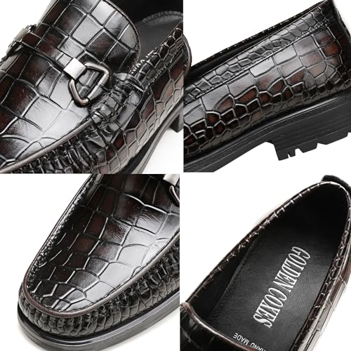 Image of Generic Men's Leather Dress Shoes, Classic Crocodile Printed Dress Shoes Casual Slip-on Penny Loafer for Mens
