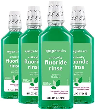 Amazon Basics Anticavity Fluoride Rinse, Alcohol Free, Mint, 18 Fluid Ounces, 4-Pack (Previously Solimo)