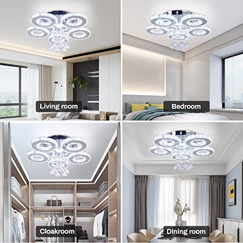 TongLan Led Crystal Ceiling Light 5 Rings Modern Crystal Chandelier Flush Mount Light Fixture for Hallway Foyer Living Room Bedroom Dining Room Closet (Cool White) - Image 5
