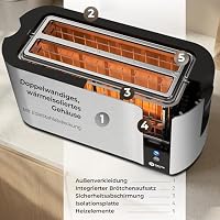 Balter Toaster 4 Scheiben, Langschlitz, Edelstahl, Brötchenaufsatz, LCD Display mit Restzeitanzeige, Auftaufunktion, Brotzentrierung, Krümelschublade, TS-04-LCD, Farbe: Silber – Ansicht 8