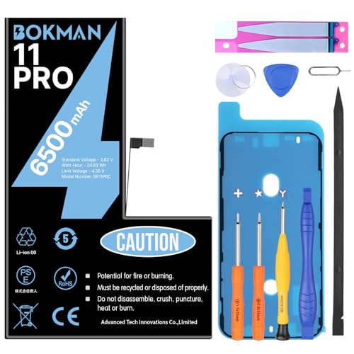 bokman Akku für iPhone 11 Pro Lithium-Polymer-Akku mit Hohe Kapazität 6500 mAh mit Allen Werkzeug-Kits