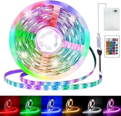 1M LED Streifen Batterie,Batteriebetriebene LED Streifen Lichter,Lichtband RGB 5050 Selbstklebendes 16 Farbenwechsel,Selbstklebend Lichtband mit Fernbedienung für Schränke, Treppen, Küche, Betten