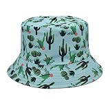KEERADS Hombres y Mujeres Casual Verano Impreso al aire libre Doble Cara Plana Superior Sombrilla Cubo Sombrero Gorra Negro Chica, menta verde., M