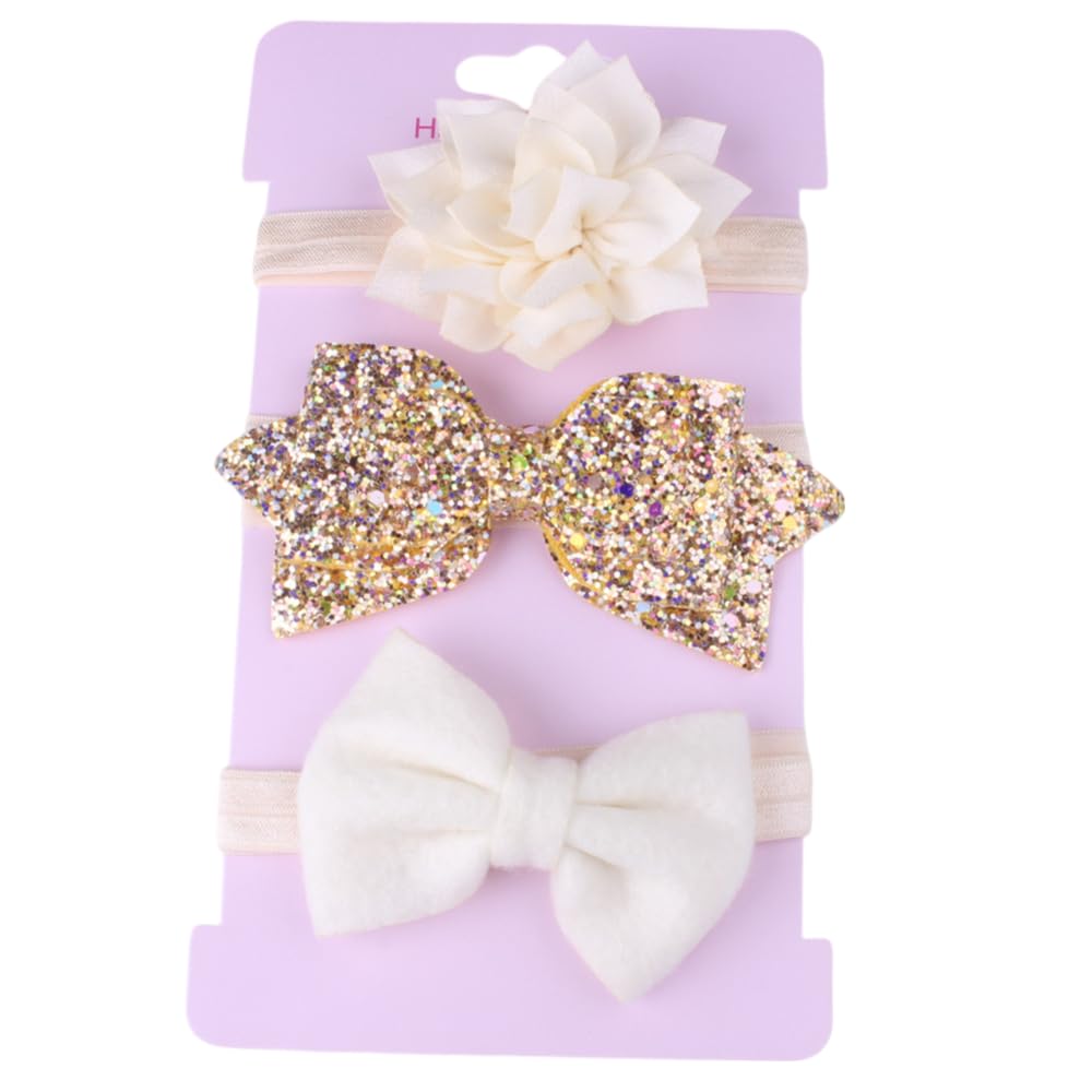 SYGA 3 Pcs Baby Headband, Flower & Bow Stretchable, Nylon HairBand for Newborn Infant Toddlers Kids 0-3 Year-Golden-image-29