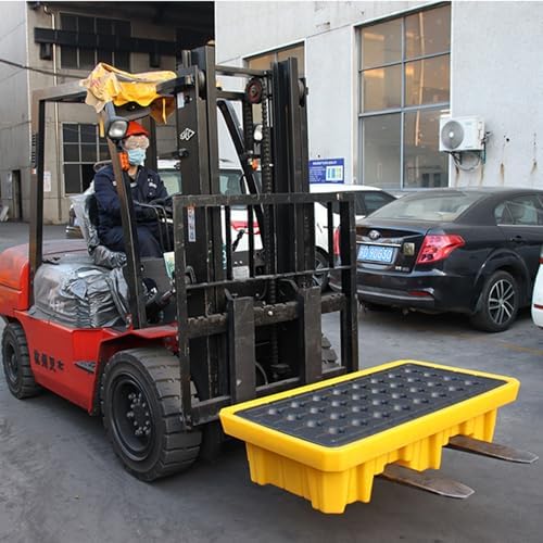 2 Drum Spill Containment Pallet, 12 18 40 Gallon Sump, 4000 Lbs Load Capacity Modular Secondary Containment Tray with Drain and Forklift Pockets, Detachable Gra, 130x68x15cm(51.2x26.8x5.9in)