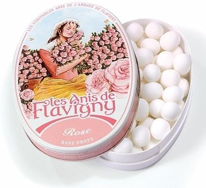 Abbaye de Flavigny Oval Traditional Tin Rose Flavored Anise drops all natural, 1.8 oz, One