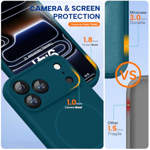 Image of Miracase Magnetic for iPhone 17 Pro Case, Compatible with MagSafe, Integrated Silicone Camera Control Cover, 3.0mm Thicken Shockproof Drop Protection Phone Case for 17 Pro,Teal
