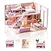 Cuteefun Maison Miniature a Construire DIY Maison Poupee Miniature Bois en Kit avec Musique Anti-Poussière et Meubles, Cadeau de Bricolage Artisanal pour Les Femmes (Meet Hapiness)