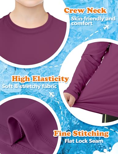 Image of Boys Rash Guard Swim Shirt Long Sleeve Shirts UPF 50+ Sun Shirt Quick Dry Fit Neon Tees Activewear for Kids Girls Youth 2-16Y