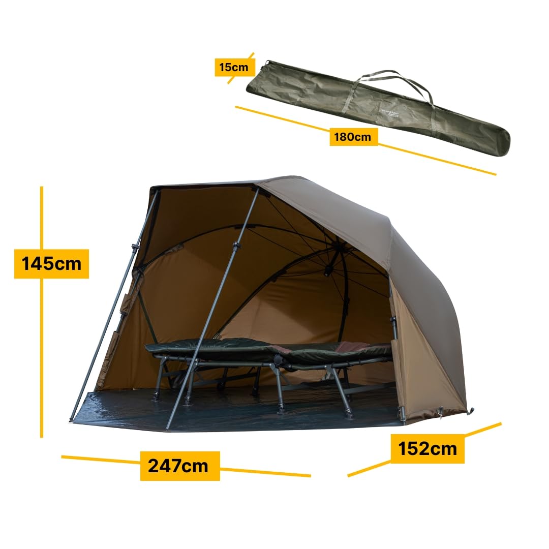 MK - Angelsport -Karpfenzelt Angelschirm Shelter 1 Mann Alu Brolly 10.000er Wassersäule Zelt wie Bivvy Zelt Angelzelt - inkl. Gummihammer