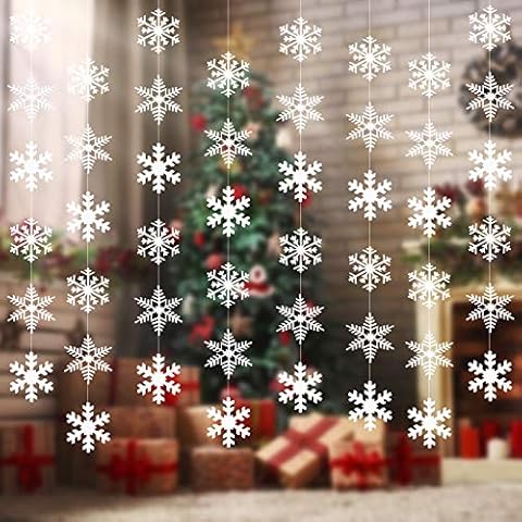 TGFIX 48 PCS Christmas Snowflake Decorations Ornaments Hanging Snowflakes Garland White Snowflake Ornaments in 3 Shapes for Christmas Tree Pendants Decoration Christmas Party Supplies Cover