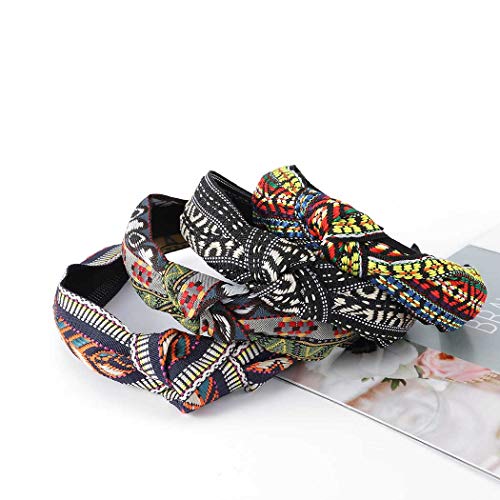 Bohend Boho Headband Wide Knotted Sports Yoga Daily Use Turban Hair Hoop Retro Ethnic Trellis Print Hair Accessories For Women And Girls (B) #TOP5