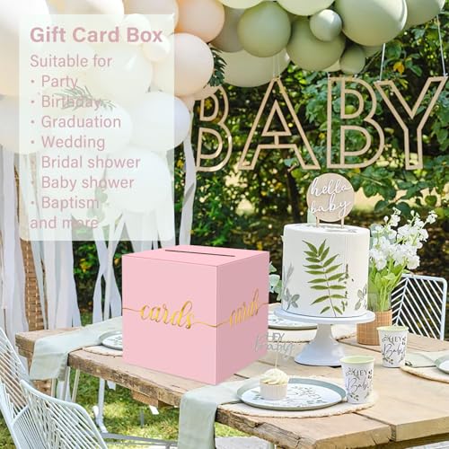Image of 1 Pack Light Pink and Gold Foil Card Box for Party, 8.7 inch Pink Money Box for Birthday, Wedding, Baby Shower, Retirement, Anniversary, Bridal Shower, Raffle Ticket