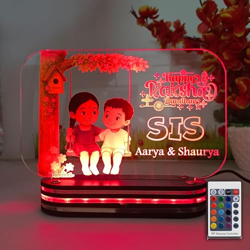 Image of lampees Rakhi Gift for Sister Personalized SIS Lamp Customized with Names, Nostalgic Raksha Bandhan Gifting Ideas for Sister, Didi, Siblings | Birthday Gifts |LED Multicolor