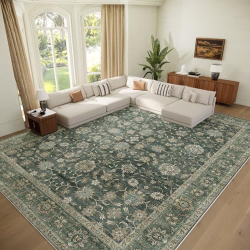 Washable 9x12 Boho Area Rug with Non-Slip Back