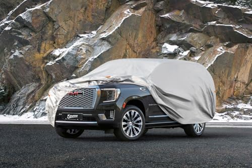 Image of Kayme 6 Layers SUV Car Cover Custom Fit for GMC Yukon (1995-2025) Waterproof All Weather for Automobiles, Outdoor Full Cover Rain Sun UV Protection.Silver
