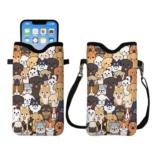 Image of Cell Phone Sleeve Pouch with Adjustable Strap - Dogs | 7.1x3.9 Inch, Neoprene, Small Crossbody Bag for Women, Velcro, Protect Smartphone, Scratch Resistant, Dog Lover Gifts