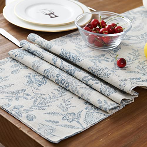 Jinchan Kitchen Table Runner Linen Table Runner 72 Inch Floral Decorative Burlap Table Runner Botanic Printed Design Rustic Coffee Table Decor For Dresser Dining Room 1 Panel Blue On Beige #TOP1