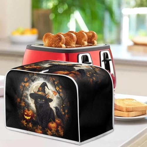 Image of Toaster Dust Cover Bakeware Protector Compatible with 4 Slice Toaste Dust Protection Cover Halloween Spooky Black Cat Print
