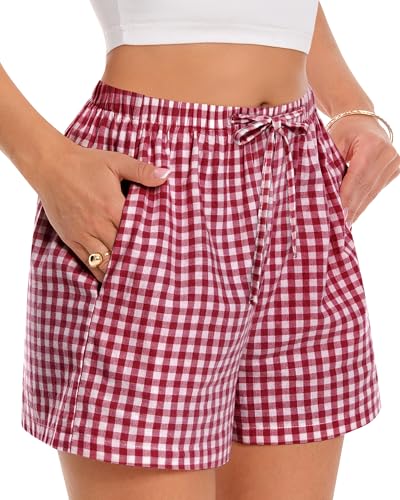 Image of Women Boxer Shorts Gingham Drawstring Pajama Bottom Plaid Pants with Pocket