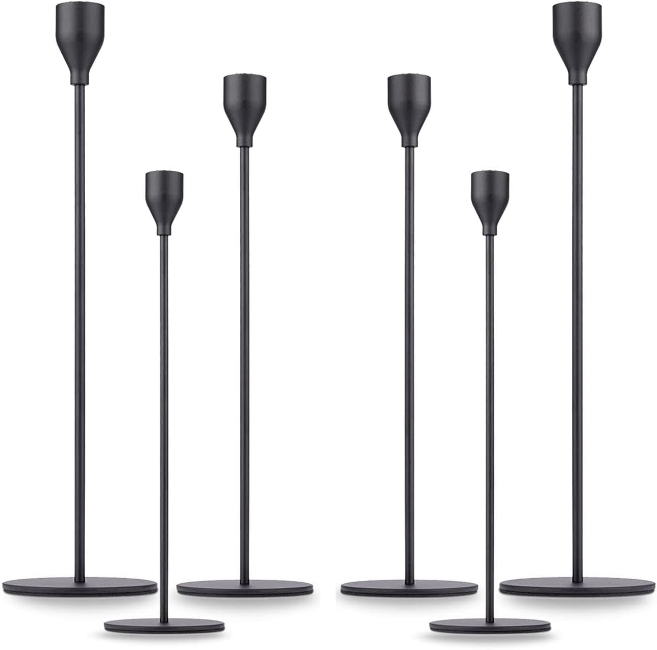 Matte Black Taper Candle Holder Set of 6, Tall Candlestick Holders, Metal Vintage Candle Stickers Long Holder Set, Pillar Decorative Candle Holder Fits 3/4 Inch Candle for Wedding, Dinner, Party Matte Black-6 Packs