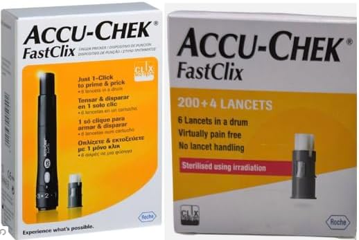 Accu FASTCLIX 200 PLUS 4 LANCETS + Chek FastClix Lancing Device (Finger Pricker)