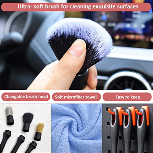 Image of 3Pcs Car Cleaning Brush, Car Detailing Brush Set with Box, Car Duster Brush Chain Cleaning Brush Soft Bristle Cleaning Brush for Car Interior, Dashboard, Wheel, Window, Keyboard, Air Conditioner, Gap