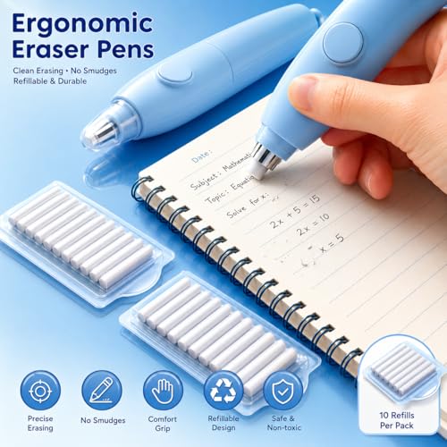 Image of Magicwand Battery Operated Pencil Sharpener,Electric Eraser,Vacuum Cleaner Stationery Set with 10 Eraser Refills for Kids,Adults for Home Office School【Blue】