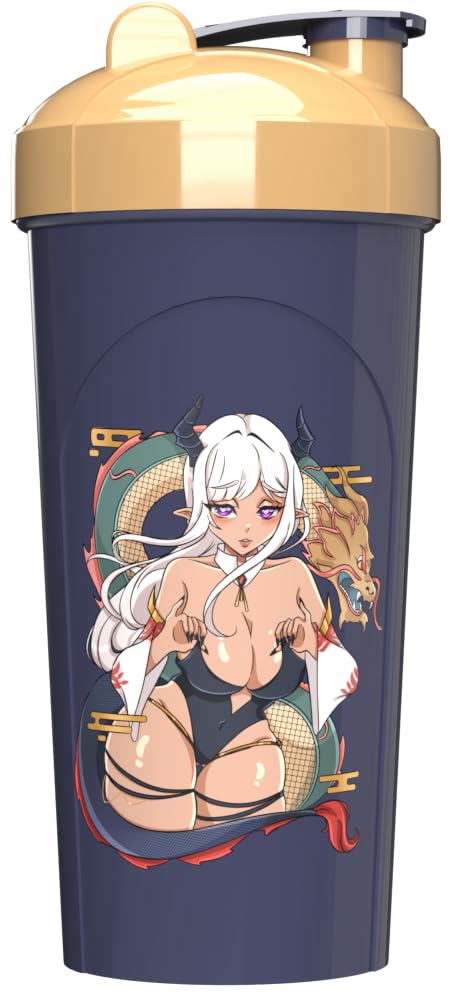 Sexy Gamer Gear Shaker Bottle Anime Cup Drink Mixer for Gaming Drinks Pre Workout Protein Shakes Meal Replacement Shakes and Energy Powder BPA Free Plastic - 25 oz (Year Of The Dragon)