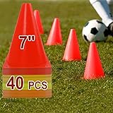 DUNCHATY 40 PCS 7 Inch Plastic Soccer Cones Sports Agility Training Drills Field Marker Practice Con