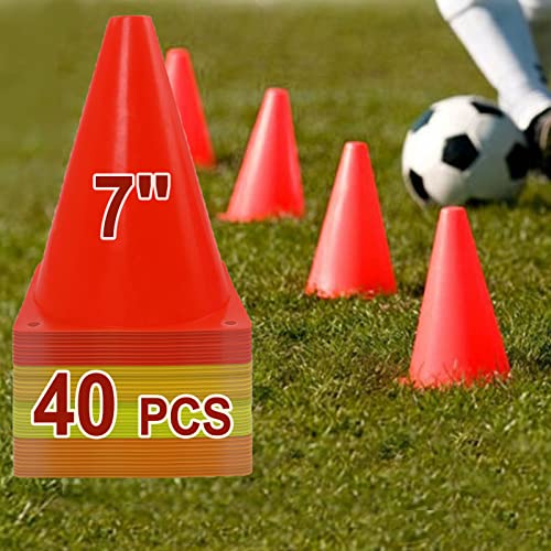 Dunchaty 40 Pcs 7 Inch Plastic Soccer Cones Sports Agility Training Drills Field Marker Practice Cones For Skating, Football, Basketball Small Traffic Cones 4 Colors #TOP26