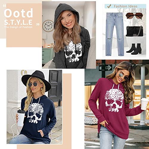 Women's Long Sleeve Hoodies Tops Funny Gothic Graphic Skull Print Lightweight Hooded Sweatshirts Pullover Casual Tunic Shirts With Pocket (Purple,Xl) #TOP4
