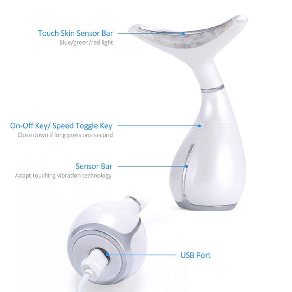 SHXPLOOS Masajeador Facial con Forma de V, Máquina de Estiramiento Facial Antiarrugas con Cuello Estiramiento Facial, 45 ℃ ± 5 ℃ Masajeador Facial con Calor magnético Anti 3 Modos, USB Recargable