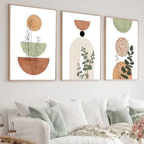 3 Affiche Decoration Murale Terracotta et Vert Tableau Art Abstrait Geometrique Plante Boheme Poster Mural Impression sur Toile Minimaliste Affiche Boho Nature Salon Toile sans Cadre (BYC016-30x40)
