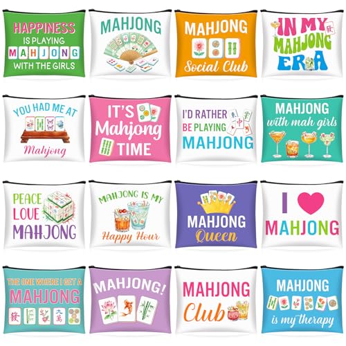 SilTriangle 16 Pcs Mahjong Makeup Bags for Women Gift, Styles 2