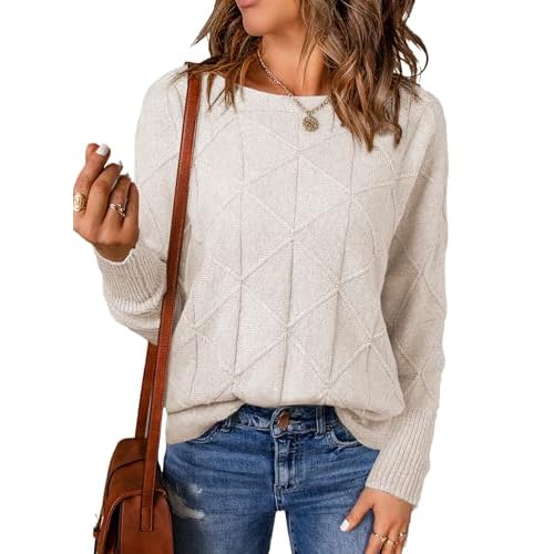 EVALESS Casual Crewneck Sweaters for Women Fall 2024 Lightweight Long Batwing Sleeve Pullover Sweaters Tops Knit Clothes