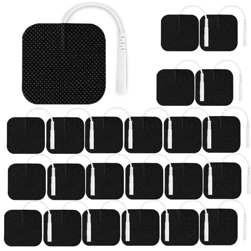 22 PCS 2X 2” Tens Unit Electrode Pads Compatible with Auvon Tens 7000 Muscle Stimulator Machine,Tens Unit Replacement Pad Reuse More Than 35-50 Times with Self Stick and Non-Irritating Designs Black